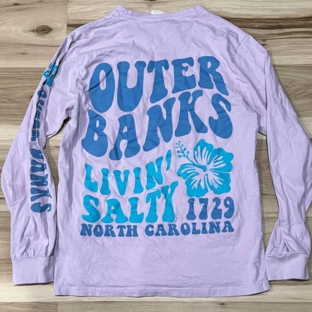 Southern Spirit Outer Banks Purple Preppy Long Sleeve Shirt Women’s Small